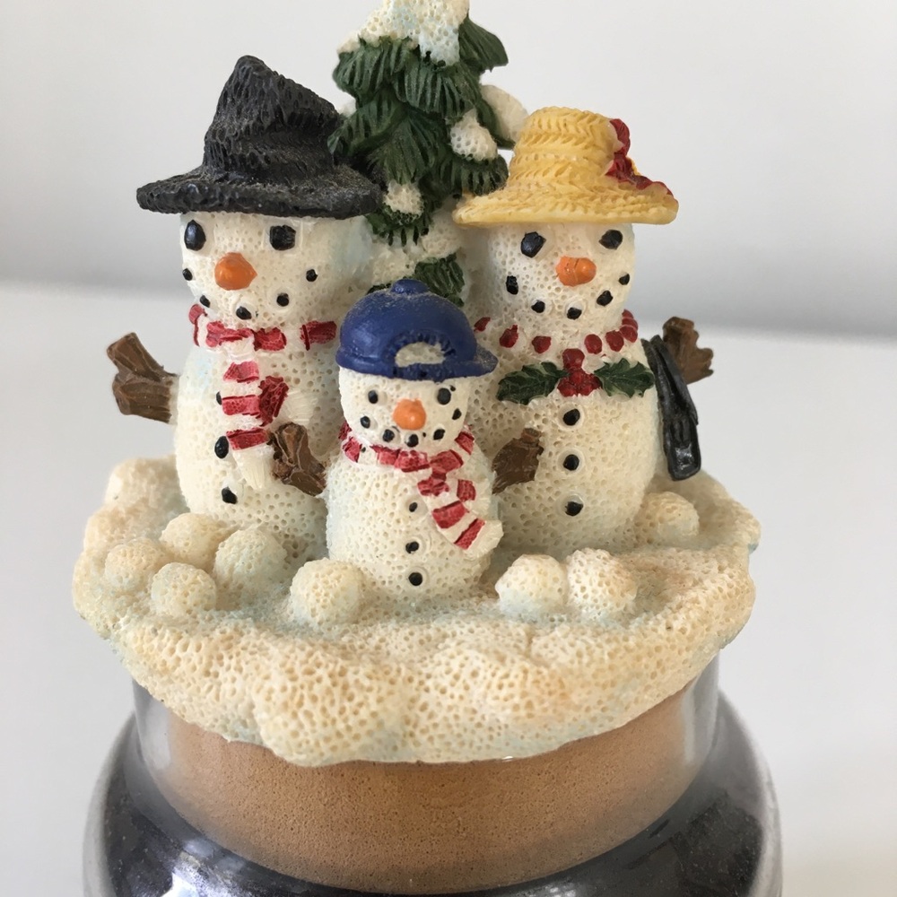 Vintage Snowman Family Small Jar Candle Topper by Our America Mom Dad Son